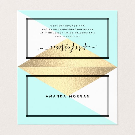 ゴールドフォイルエフェクト&アクアジオメトリックダブルロイヤリティ 名刺 (外部フラット)