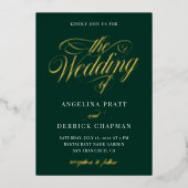 ゴールドフォイルエメラルドグリーン結婚書道 箔招待状 (正面)