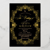 ゴールドフォイルエレガンスブラックスクリプトフォト結婚ズ 箔招待状 (正面)