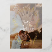 ゴールドフォイルエレガンスブラックスクリプトフォト結婚ズ 箔招待状 (裏面)