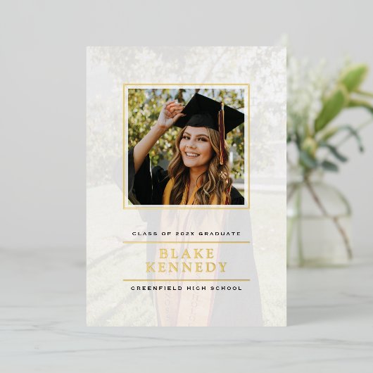 ゴールドフォイルエレガンスベルムフレームグラッドアナウンスメント 箔招待状 (立ち正面)