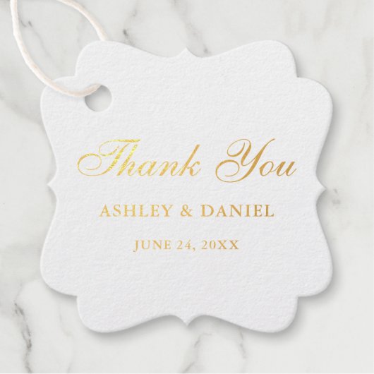 ゴールドフォイルエレガントな結婚式ありがとう |戻る写真 フェイバータグ (正面)