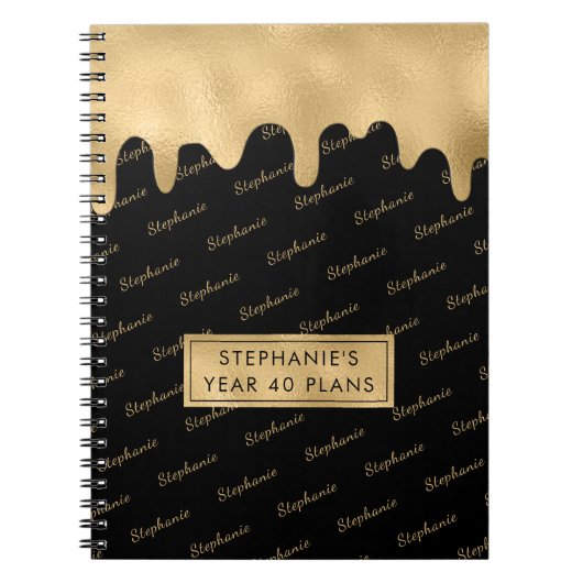 ゴールドフォイルエレガントスクリプトタイポグラフィ名パターン ノートブック (正面)