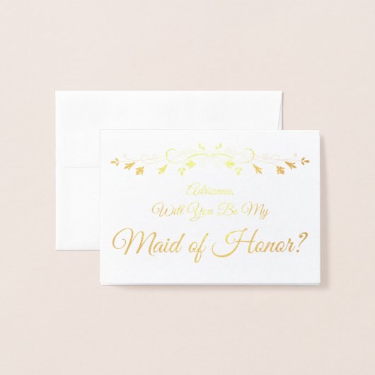 ゴールドフォイルエレガントメイド・オブ・オーナー(花嫁付き添い人)提案カード 箔カード (封筒付き正面)