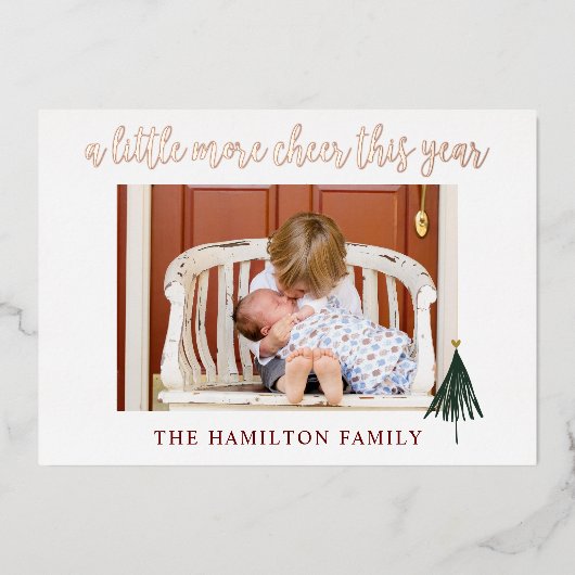 ゴールドフォイルエレガント新生児フォトクリスマスカード 箔招待状 (正面)