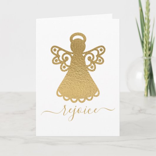 ゴールドフォイルエンジェルレジョイス折り畳みホリデーカード シーズンカード (正面)