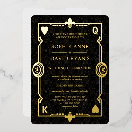 ゴールドフォイルカジノナイトラスベガストランプのポーカー結婚ズ 箔招待状 (封筒)