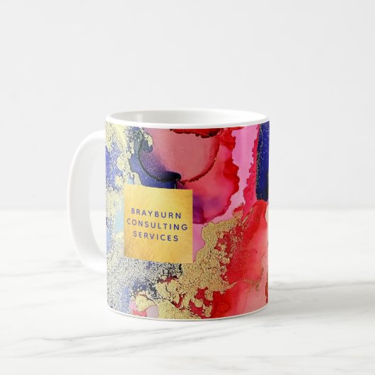 ゴールドフォイルカスタム文字ブルーレッド抽象芸術 コーヒーマグカップ (正面左)