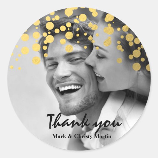 ゴールドフォイルカスタム紙吹雪写真フェイスシール ラウンドシール (正面)