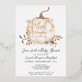 ゴールドフォイルカボチャの小さなフローラ葉の赤ちゃんシャワー 箔招待状 (正面)