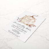 ゴールドフォイルカボチャの小さなフローラ葉の赤ちゃんシャワー 箔招待状 (回転した状態)