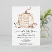 ゴールドフォイルカボチャの小さなフローラ葉の赤ちゃんシャワー 箔招待状 (立ち正面)