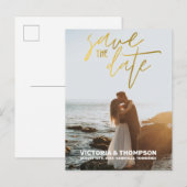 ゴールドフォイルカリグラフィーウェディングパーソナライズ 案内ポストカード (正面/裏面)