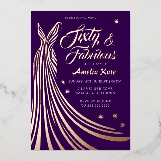 ゴールドフォイルガウン60歳の誕生日パ実在ーティ 箔招待状 (正面)