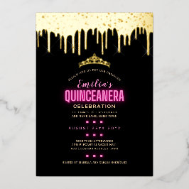 ゴールドフォイルガーリーピンク15誕生日キンセアニェラフォイ 箔招待状