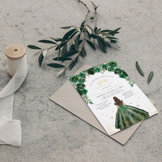 ゴールドフォイルキンセアニラエメラルドグリーンフローラ 箔招待状