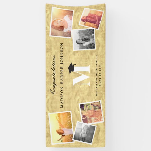 ゴールドフォイルクラシックモノグラム6フォトシックグラードパーティー 横断幕 (縦)