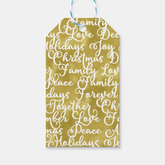 ゴールドフォイルクリスマスとファミリーワードタイポグラフィ ギフトタグ (正面)