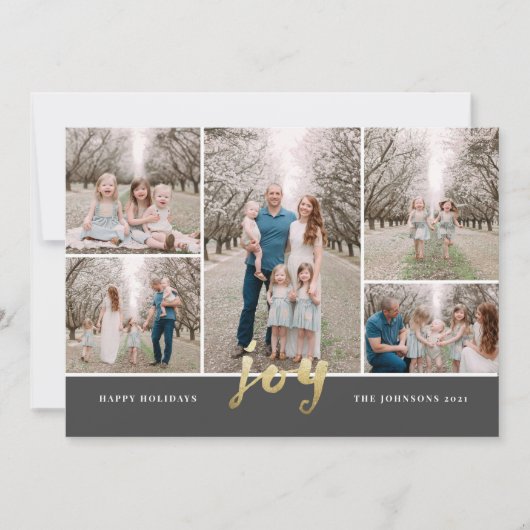 ゴールドフォイルクリスマスジョイコラージュフラットホリデーカード シーズンカード (正面)