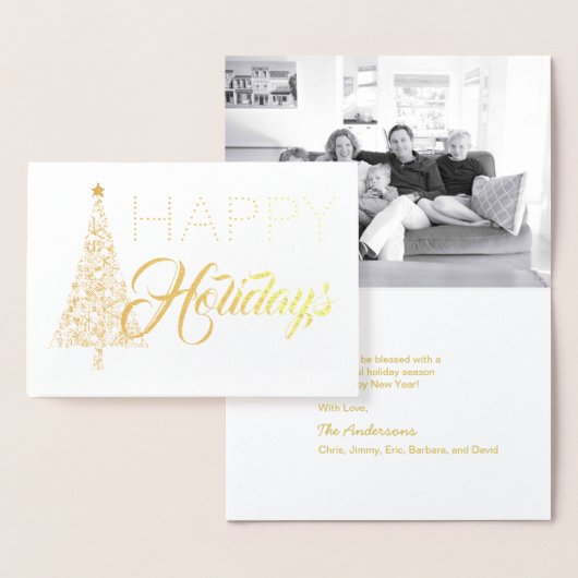 ゴールドフォイルクリスマスツリーハッピーホリデーズフォトカード 箔カード (ディスプレー)