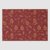 ゴールドフォイルクリスマスツリーパターンレッドホリデーパーティー 薄葉紙 (正面)