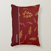 ゴールドフォイルクリスマスツリーパターンレッドホリデー アクセントクッション (正面(垂直))