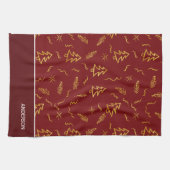 ゴールドフォイルクリスマスツリーパターンレッドホリデー キッチンタオル (横)