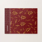 ゴールドフォイルクリスマスツリーパターンレッドホリデー ジグソーパズル (横)