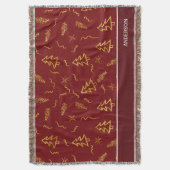 ゴールドフォイルクリスマスツリーパターンレッドホリデー スローブランケット (正面縦)