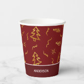ゴールドフォイルクリスマスツリーパターンレッドホリデー 紙コップ (裏面)