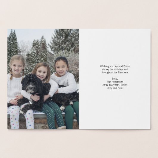 ゴールドフォイルクリスマスワードホリデーグリーティングカード 箔カード (内部)