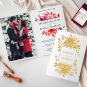 ゴールドフォイルクリムゾンレッドフローラ結婚式招待状 箔カード