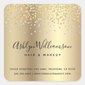 ゴールドフォイルグリッターヘアサロンメイクアップアーティストモダン スクエアシール (正面)