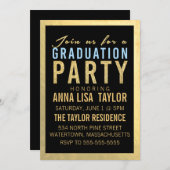 ゴールドフォイルグリッター卒業パーティー招待状 招待状 (正面/裏面)
