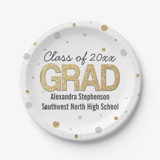 ゴールドフォイルグリッター紙吹雪卒業パーティカスタムー ペーパープレート (正面)