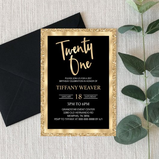 ゴールドフォイルグリッター21歳の誕生日 招待状