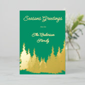 ゴールドフォイルグリーンウォーターカラーツリーフォトクリスマス 箔シーズンカード (立ち正面)