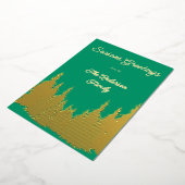 ゴールドフォイルグリーンウォーターカラーツリーフォトクリスマス 箔シーズンカード (回転した状態)