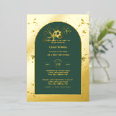 ゴールドフォイルグリーンバルミツワーフォーマルフローラ 箔招待状 (立ち正面)