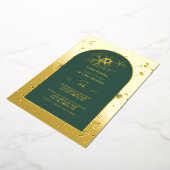 ゴールドフォイルグリーンバルミツワーフォーマルフローラ 箔招待状 (回転した状態)