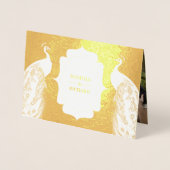 ゴールドフォイルグリーンピーコックフェザー結婚式招待状 箔カード (正面)