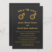 ゴールドフォイルゲイ婚約パーティ招待状 招待状 (正面/裏面)