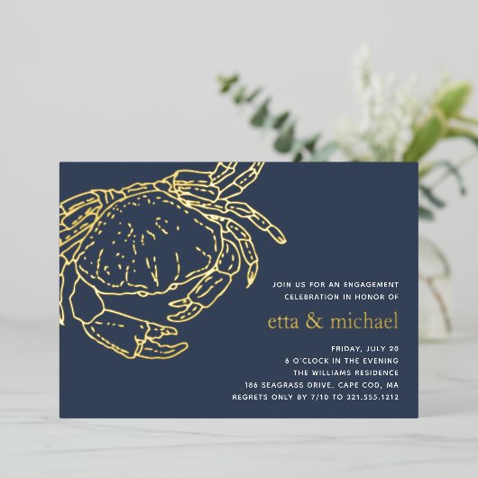 ゴールドフォイルサマーカニ饗宴パーティー 箔招待状 (立ち正面)