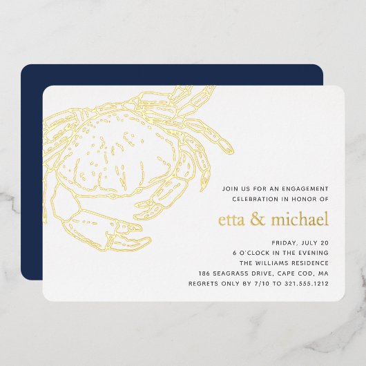 ゴールドフォイルサマーカニ饗宴パーティー 箔招待状 (正面/裏面)