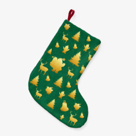 ゴールドフォイルサンタフェイクグリーンクリスマスストッキング スモールクリスマスストッキング