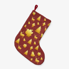 ゴールドフォイルサンタレッドフェイククリスマスストッキング スモールクリスマスストッキング