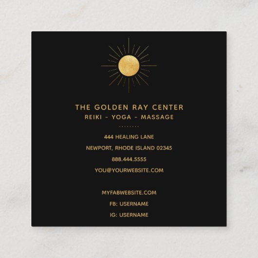 *～*ゴールドフォイルサン&ゴールデンレイズスピリチュアルセンター スクエア名刺 (裏面)