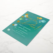 ゴールドフォイルシーガラスティール（緑がかった色）グリーン結婚ズデイブ日付F 箔招待状 (回転した状態)