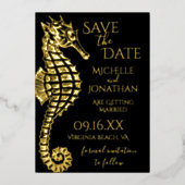 ゴールドフォイルシーホースビーチ結婚式保存日 箔招待状 (正面)