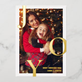 ゴールドフォイルジョイタイポグラフィメリークリスマスフォト 箔シーズンカード (正面)